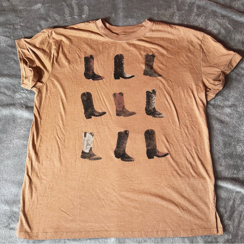 Maurices Tan Long Sleeve Tee with Boot Print